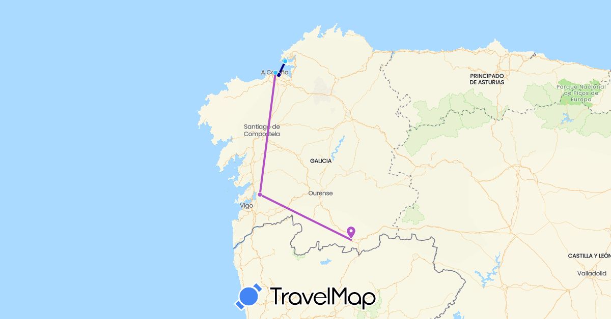 TravelMap itinerary: driving, train, boat in Spain (Europe)